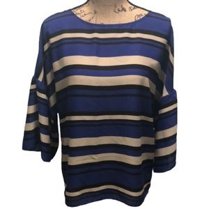 {Vince Camuto} Boatneck 3/4 Bell Sleeve Striped Blouse